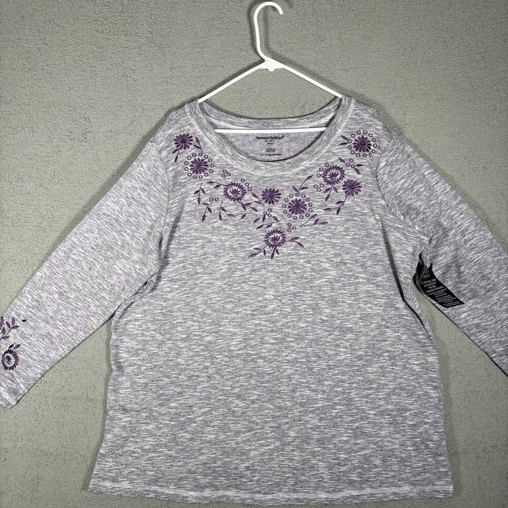 NWT Woman Within Plus 18/20 Boat Neck Sweater Purple Flowers Cottage Farm Cozy